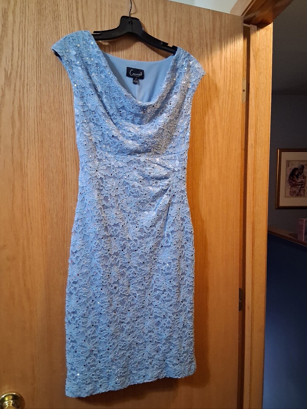 Connected Apparel sleeveless cocktail  sequin dress, delicate floral lace Sz 4